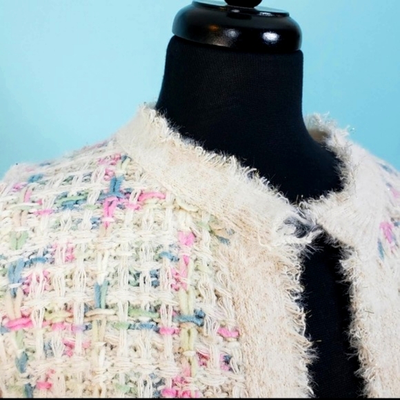 NWT Confetti Windowpane Design Cardigan Blazer w/ Fringe Detail Size M - Picture 2 of 9